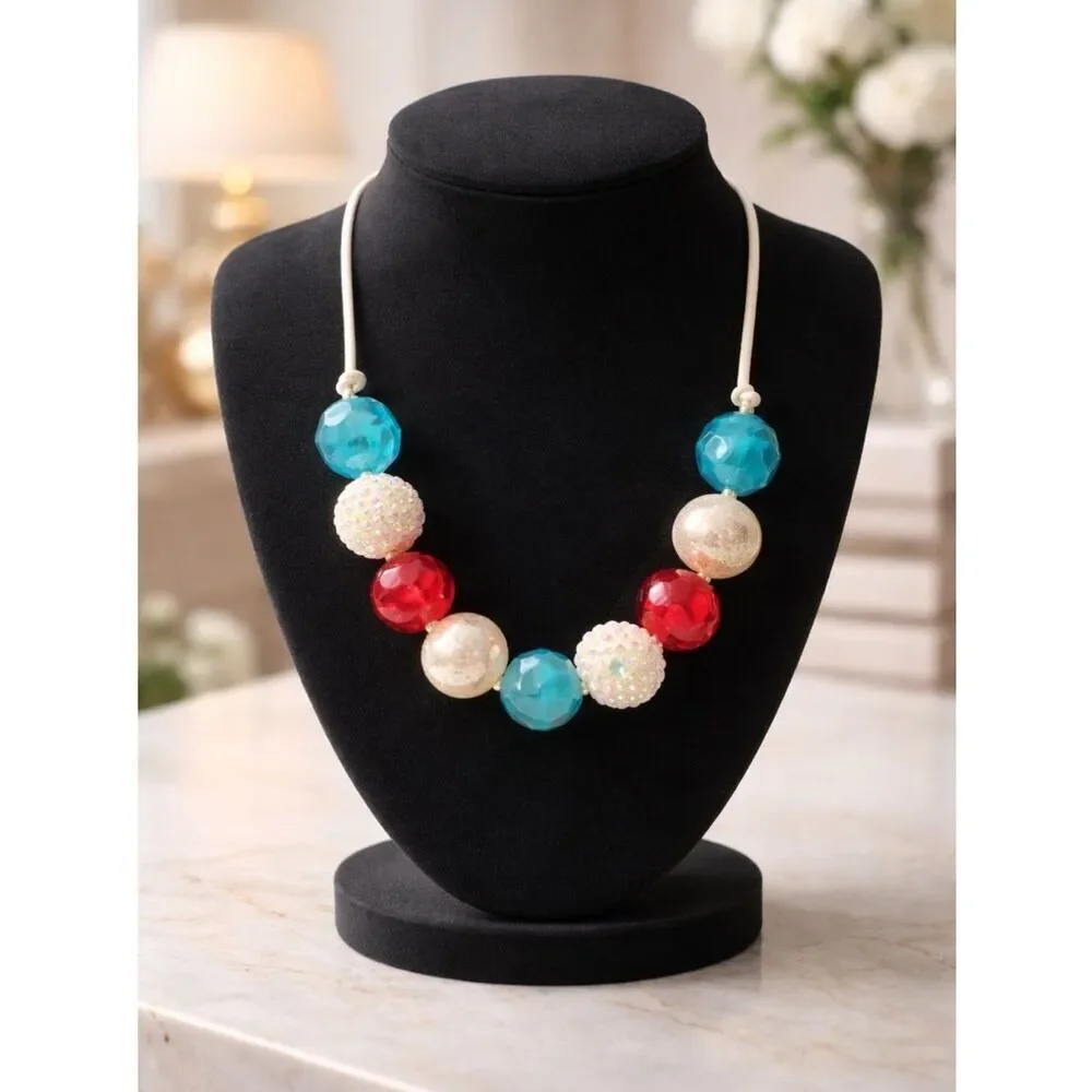 NWOT - Toddler/Girls Adjustable Beaded Necklace Red White Blue Americana July 4